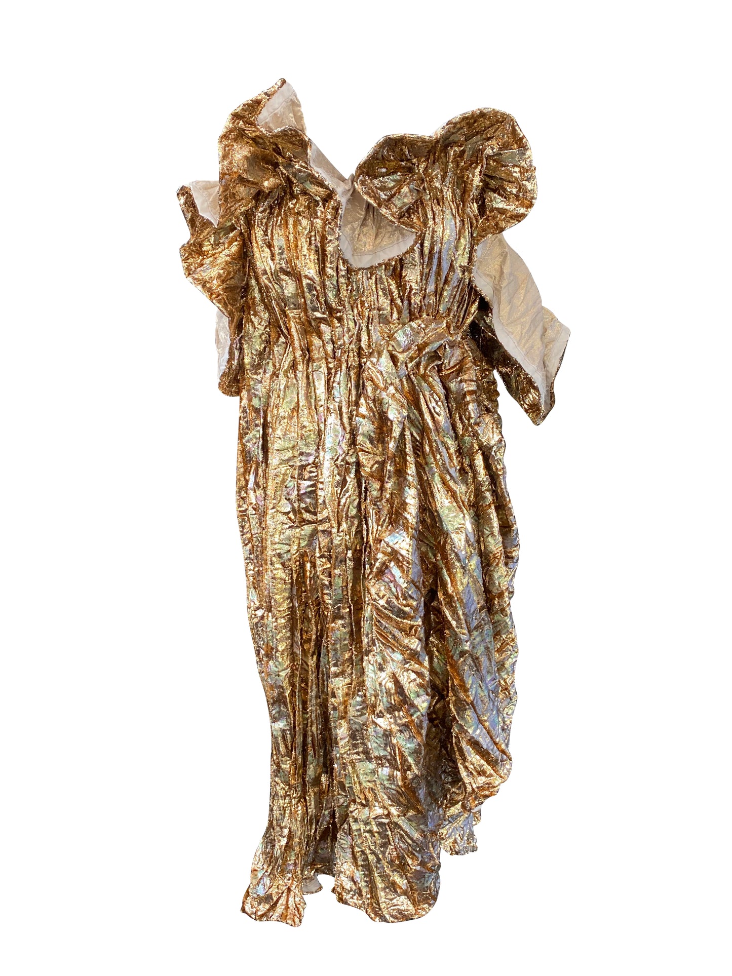 Uncut Gold Sculpted Dress with Crushed Pleats