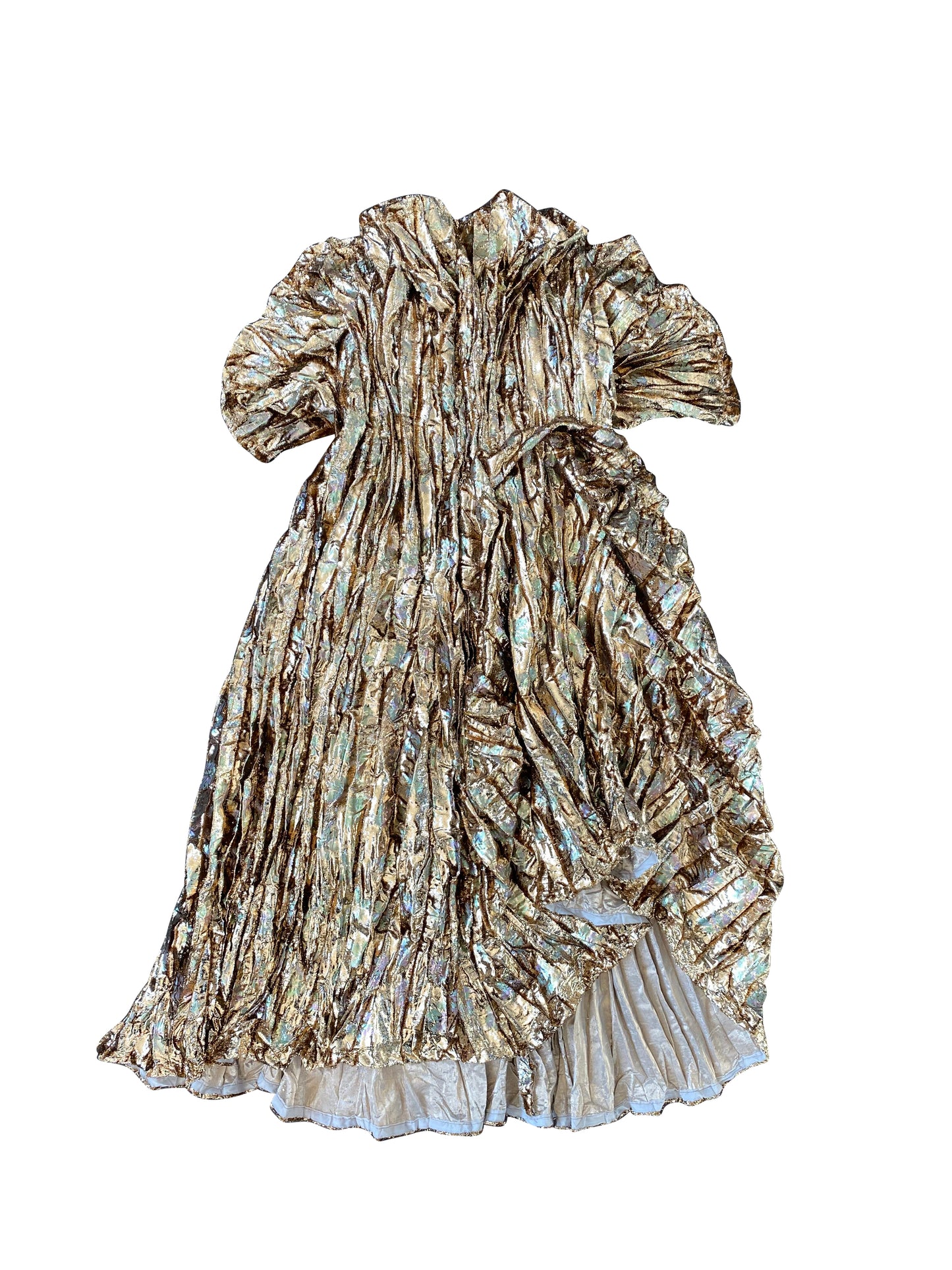 Uncut Gold Sculpted Dress with Crushed Pleats