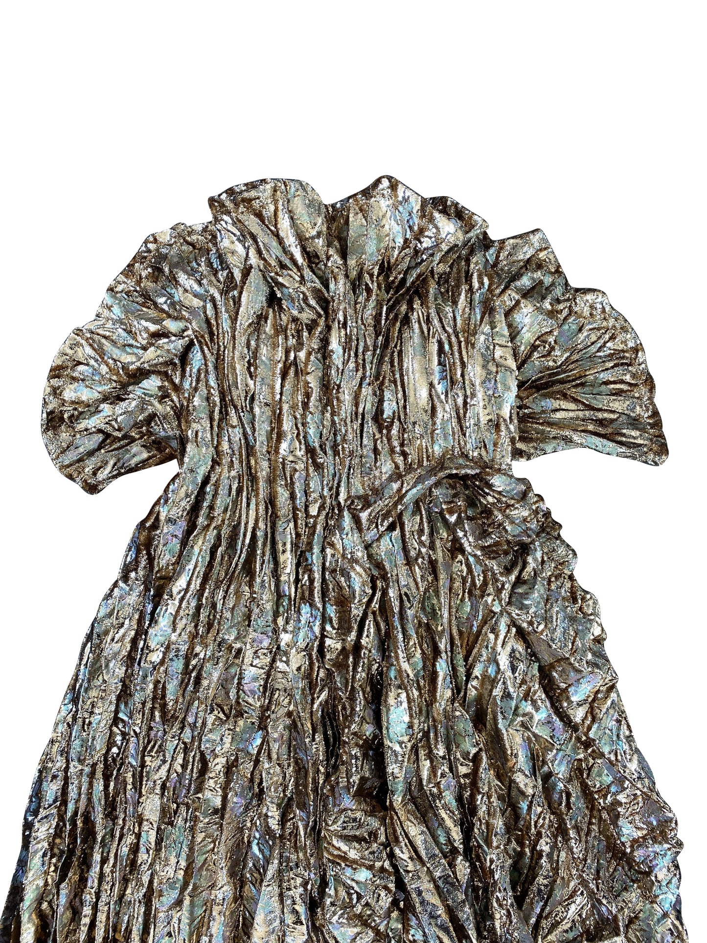 Uncut Gold Sculpted Dress with Crushed Pleats