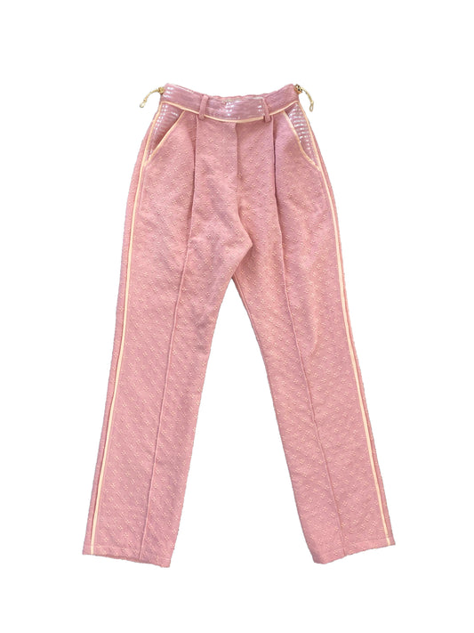 'Pink clay' Artisanal Tailored Straight Leg Pants in Deadstock Cotton