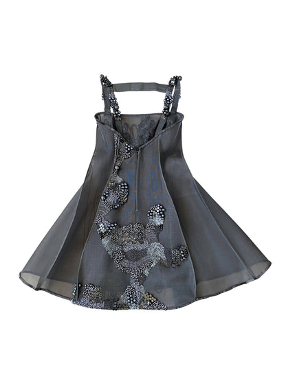 Hand-Encrusted 'Black Tourmaline' Nylon Dress