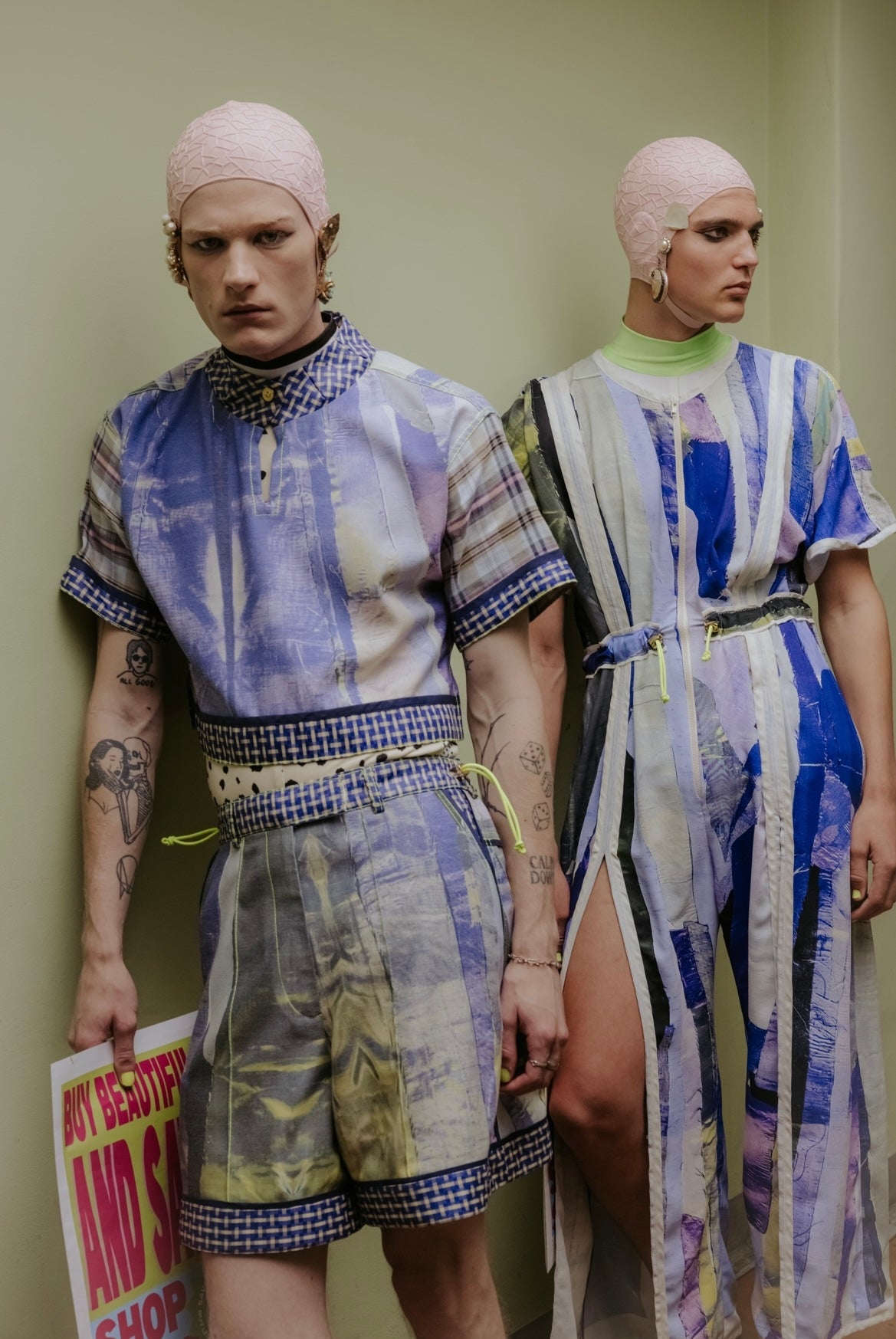 Abstract-Scrap Printed Deadstock Synthetic Tailored Shorts