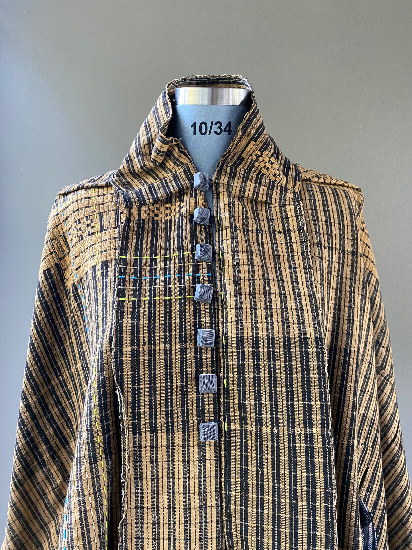 Key Motherboard Draped Jacket in Handwoven Cotton
