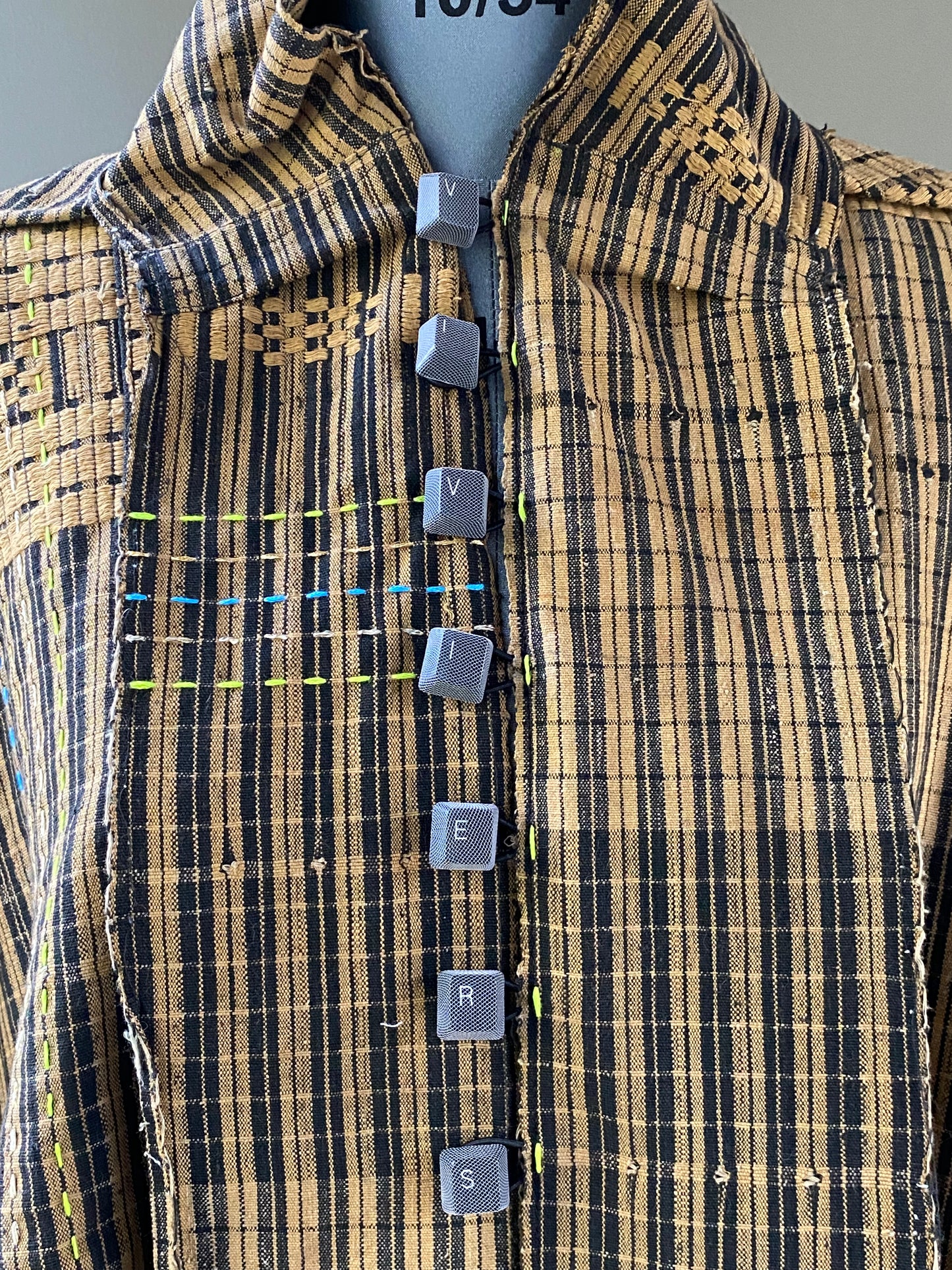 Key Motherboard Draped Jacket in Handwoven Cotton