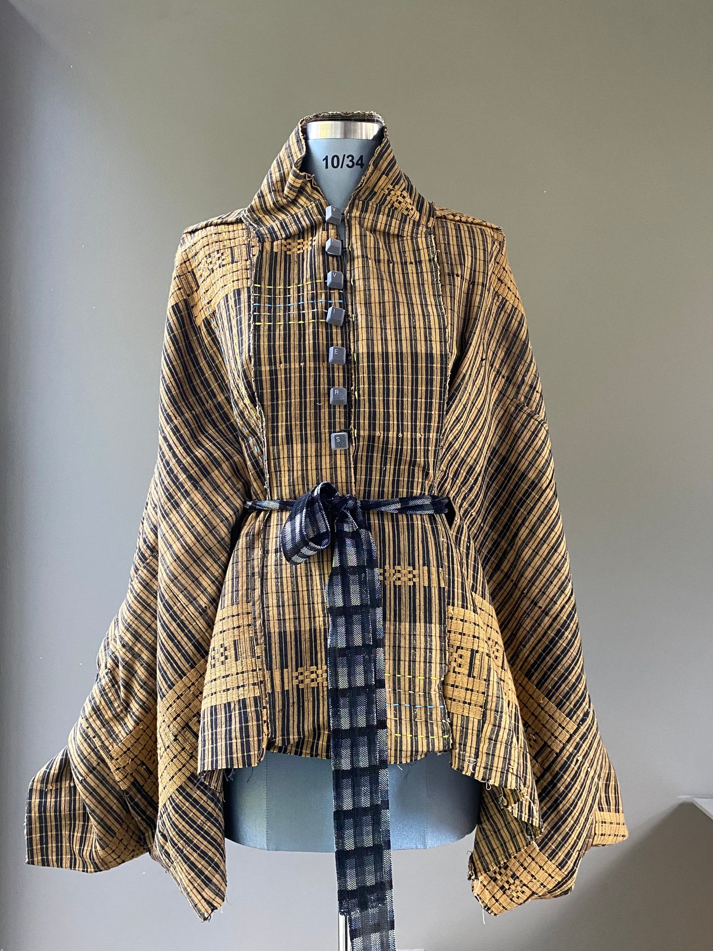 Key Motherboard Draped Jacket in Handwoven Cotton
