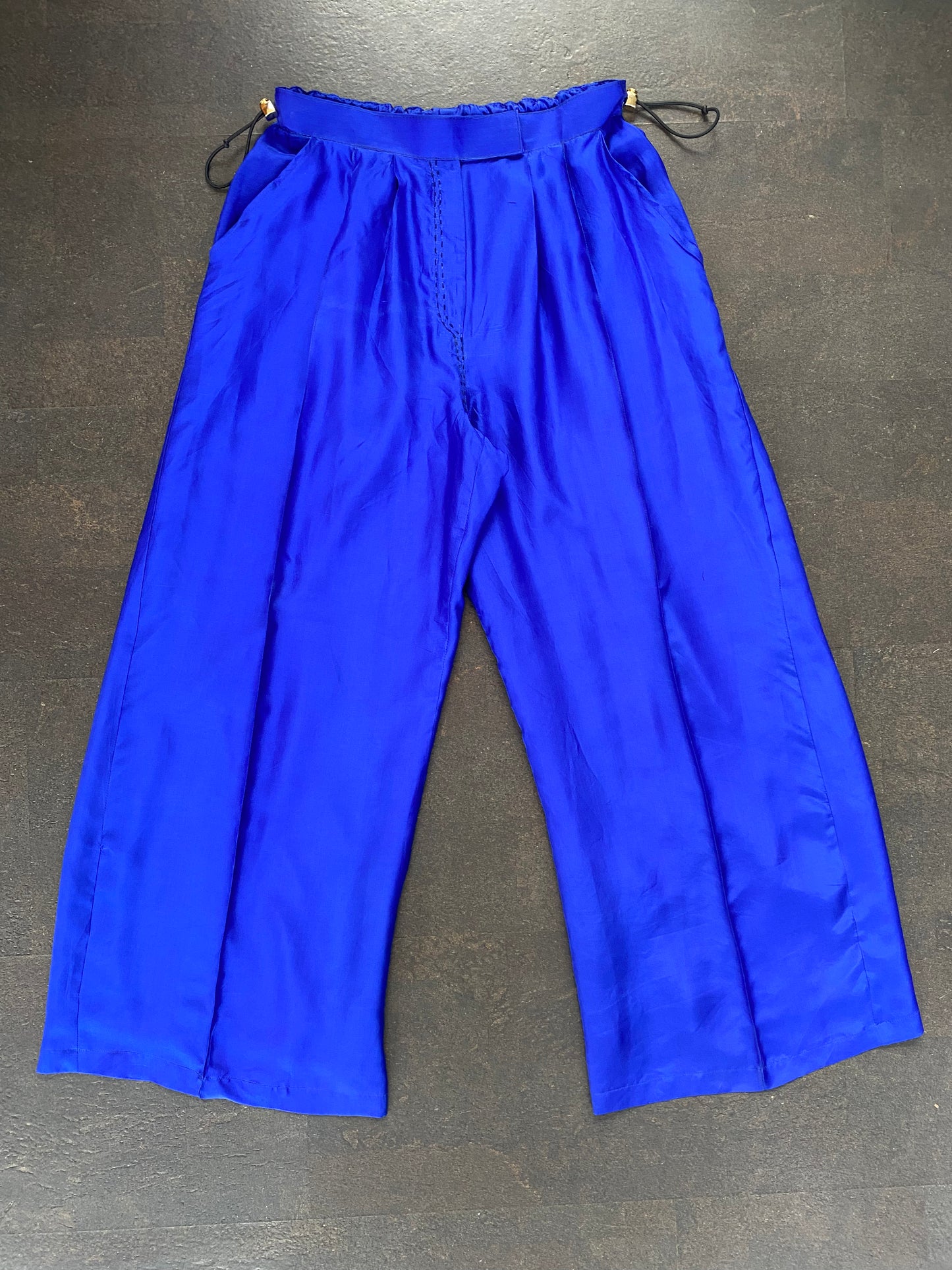 Cobalt Flared Silk Palazzo Pants in Silk