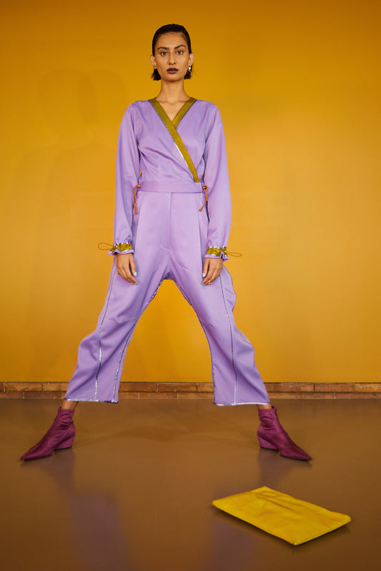 WRAPPED ARCHED JUMPSUIT IN VINTAGE SYTHETIC