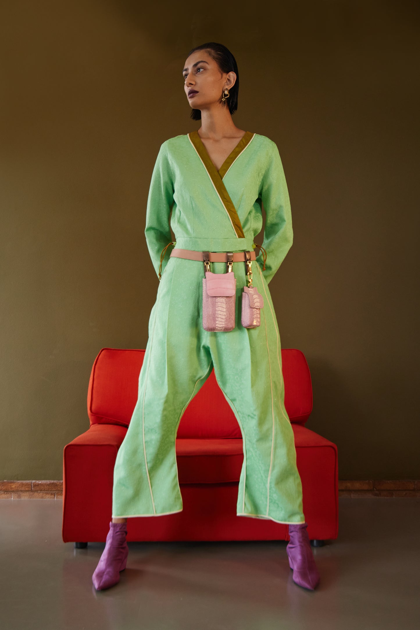 WRAPPED ARCHED JUMPSUIT IN VINTAGE JACQUARD
