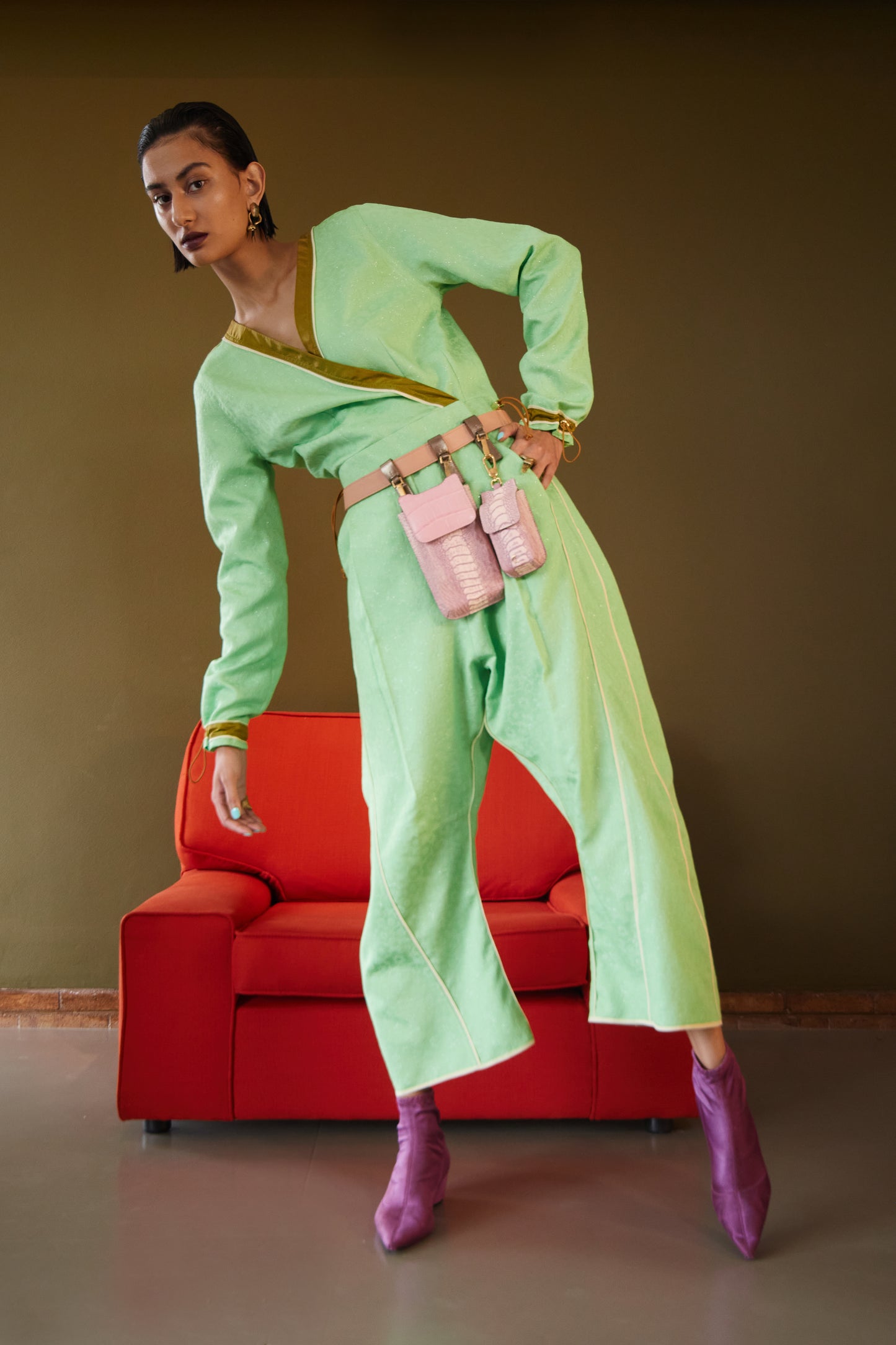 WRAPPED ARCHED JUMPSUIT IN VINTAGE JACQUARD