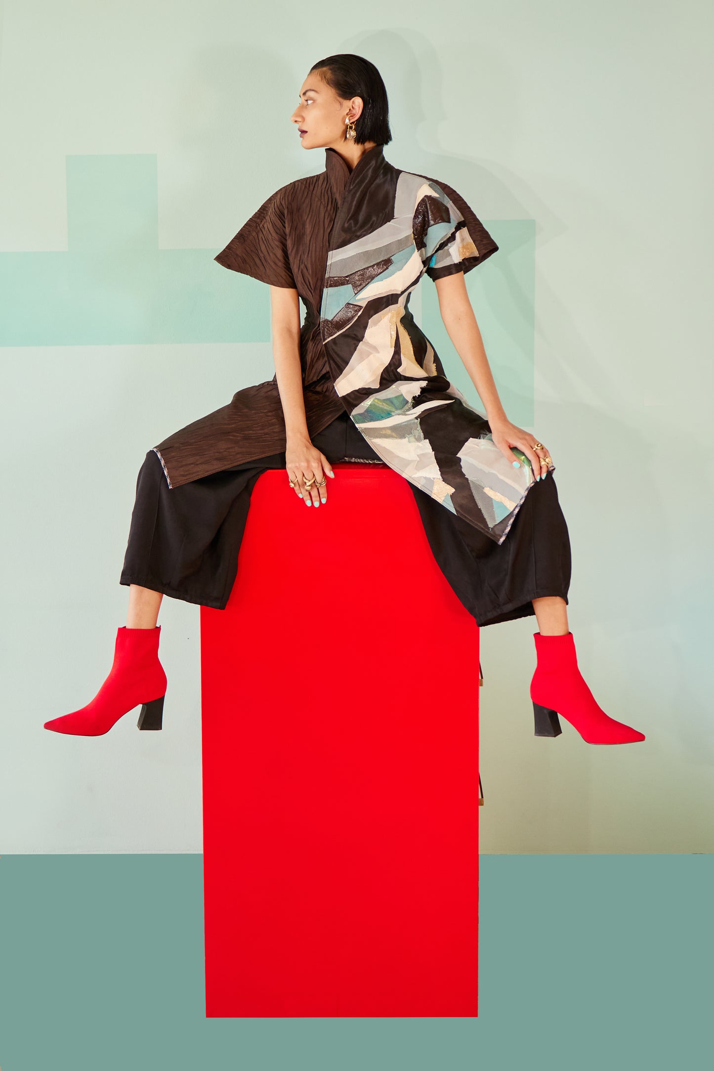 Abstract Scrap Batwing Dress