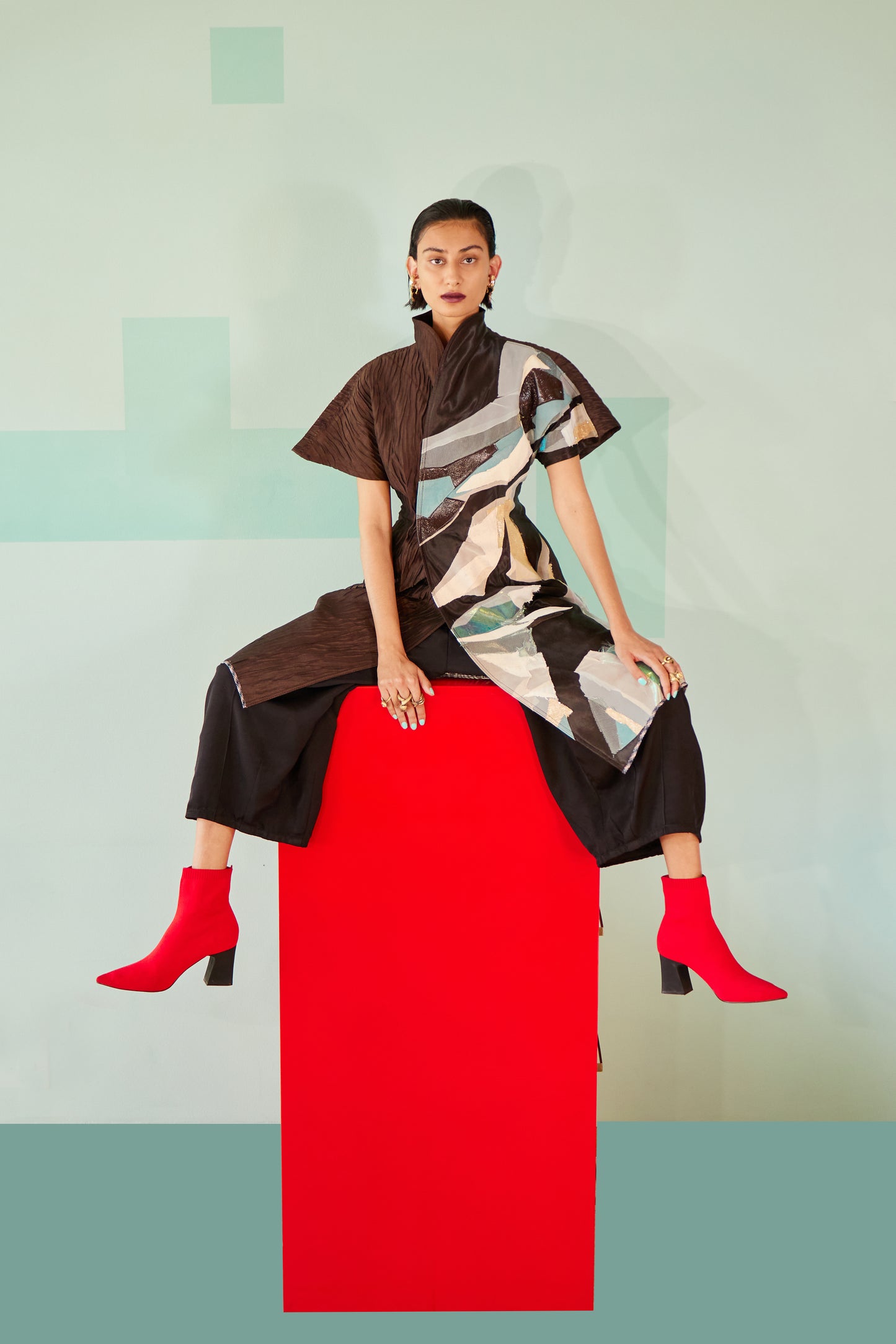 Abstract Scrap Batwing Dress