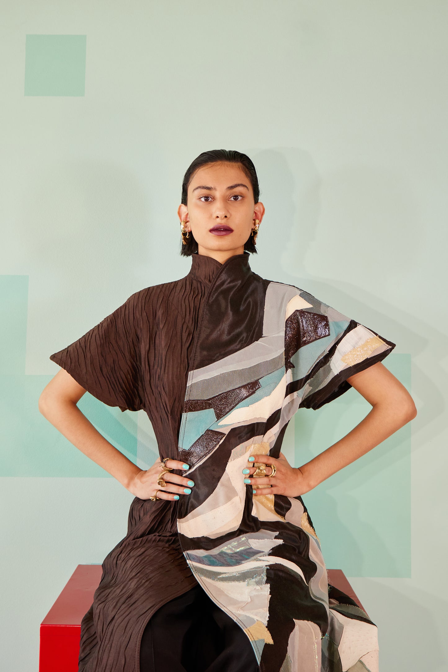 Abstract Scrap Batwing Dress