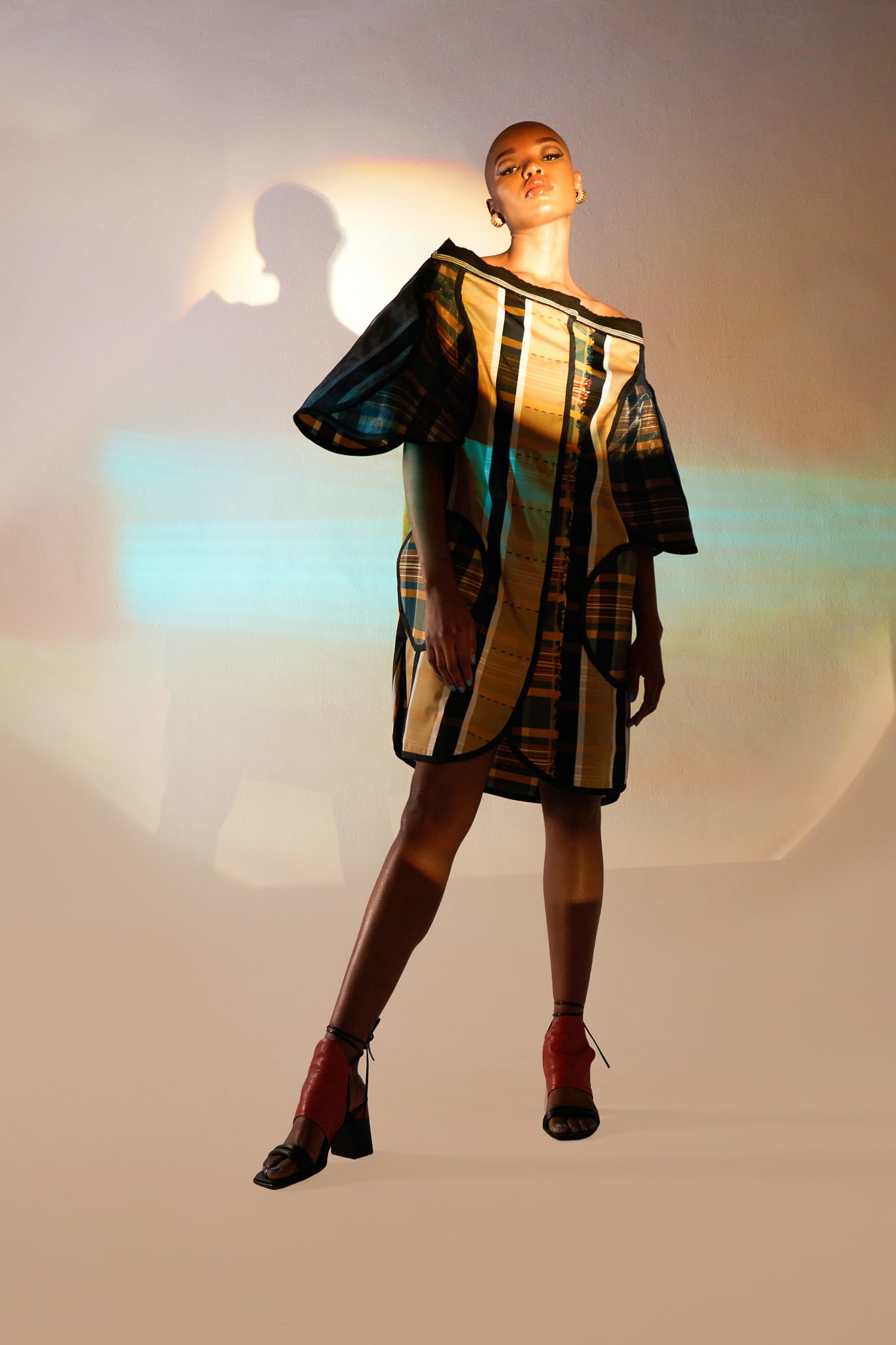 PIXEL PARTICLE SILK TAFFETA MINI DRESS