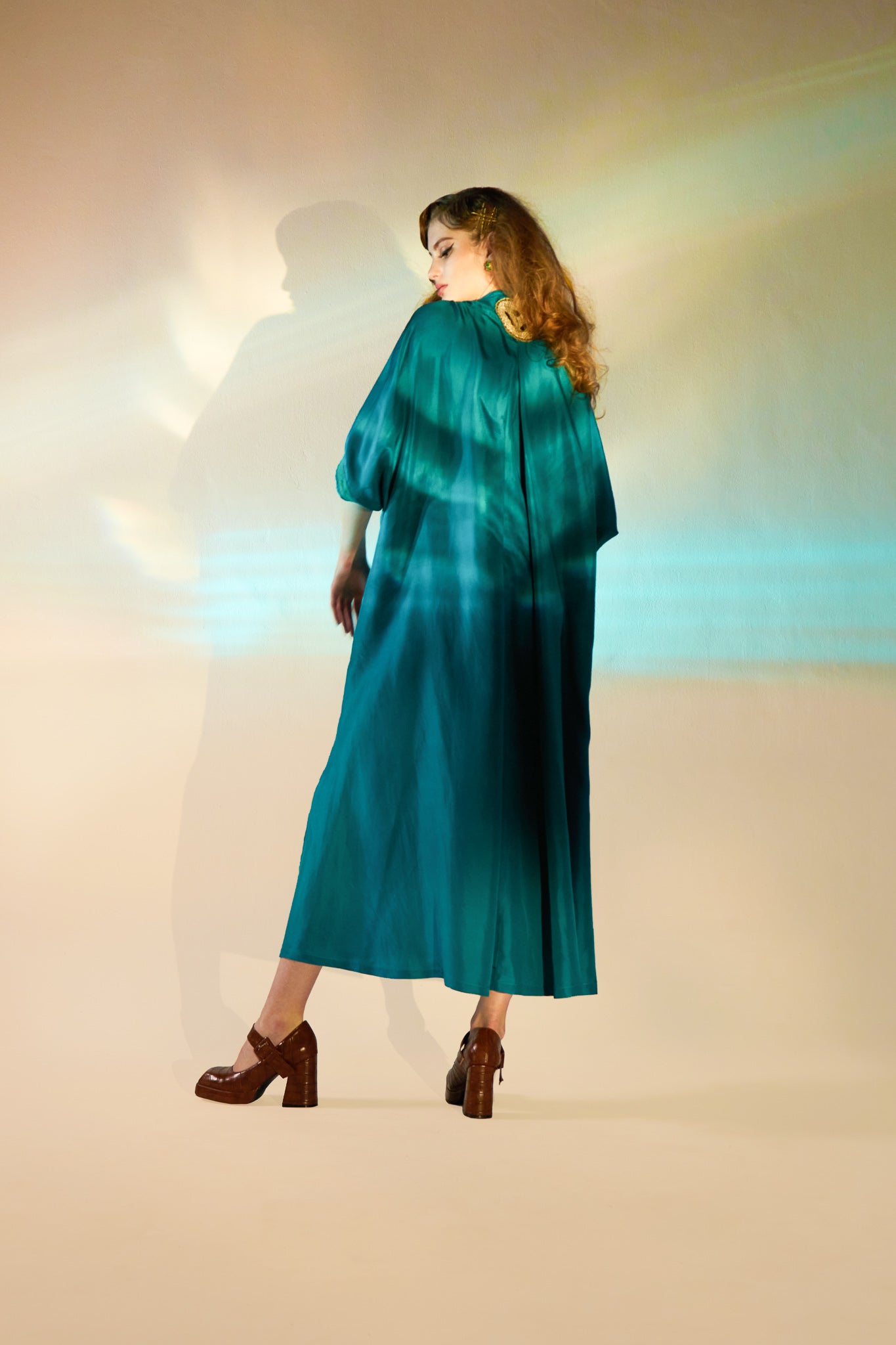 Psychic Cyan Silk Cape Dress