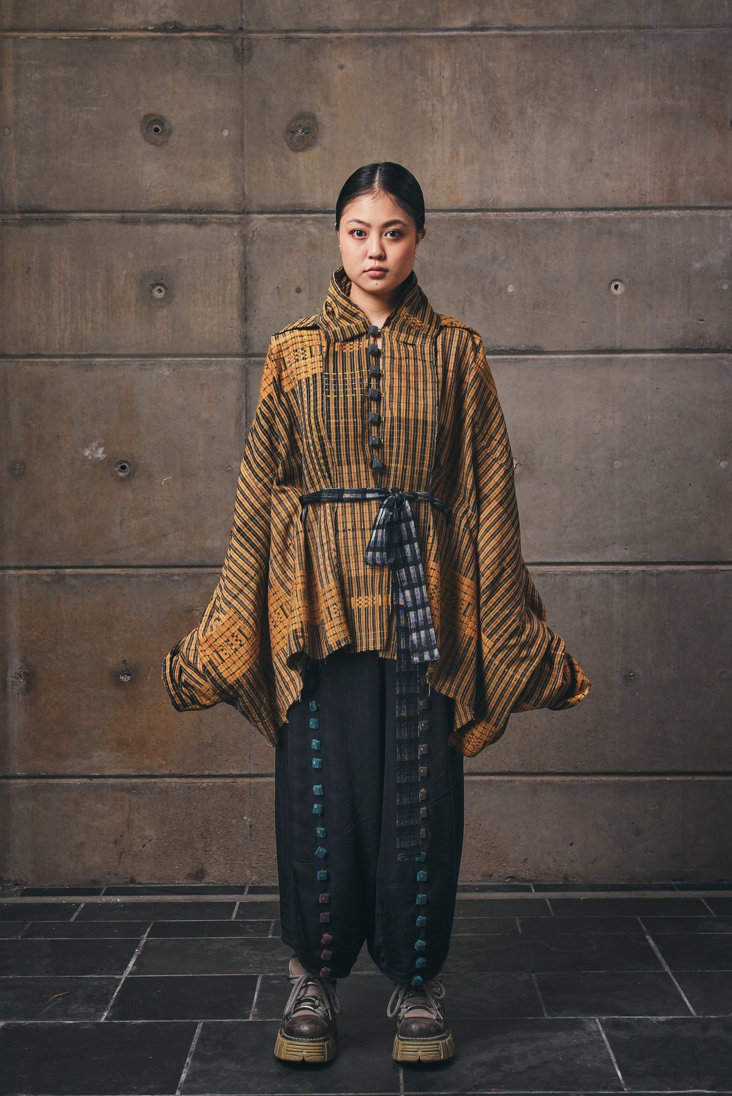 Key Motherboard Draped Jacket in Handwoven Cotton