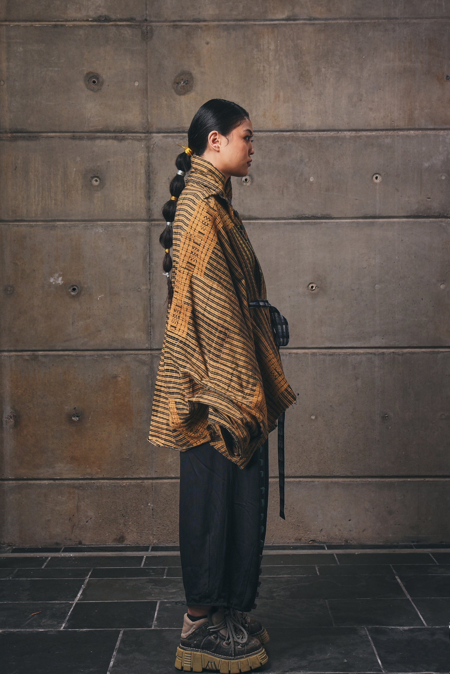 Key Motherboard Draped Jacket in Handwoven Cotton