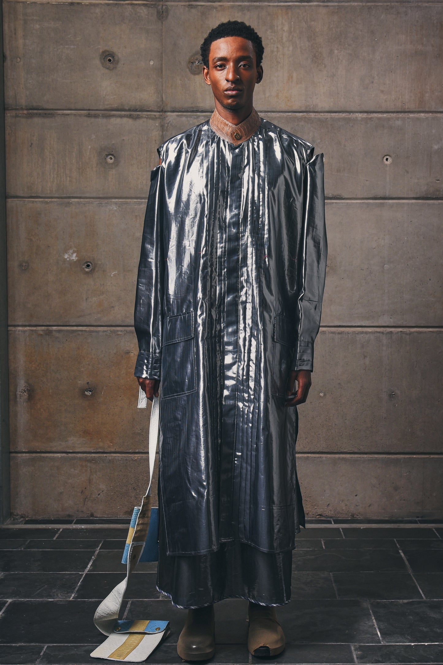 Liquid Silver Shirt Dress