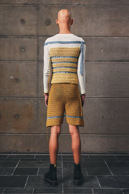 Gold Circuit Crochet Pleated Shorts