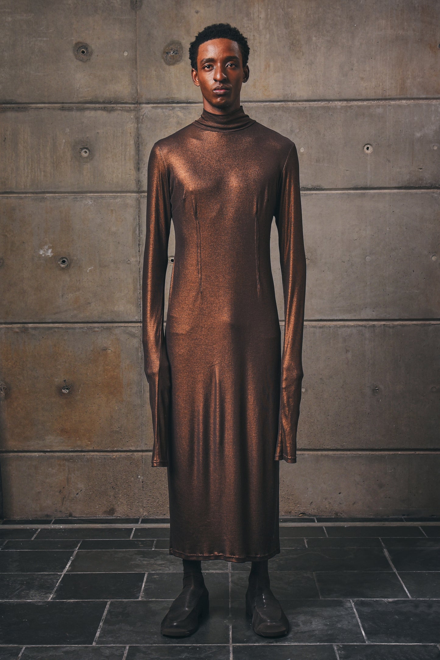 Bronze Lurex Roll Neck Slip