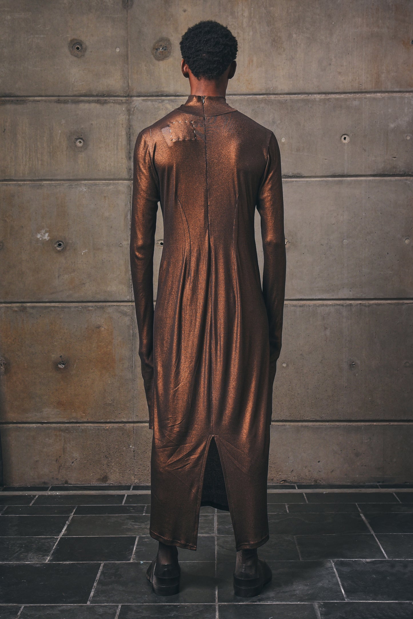 Bronze Lurex Roll Neck Slip