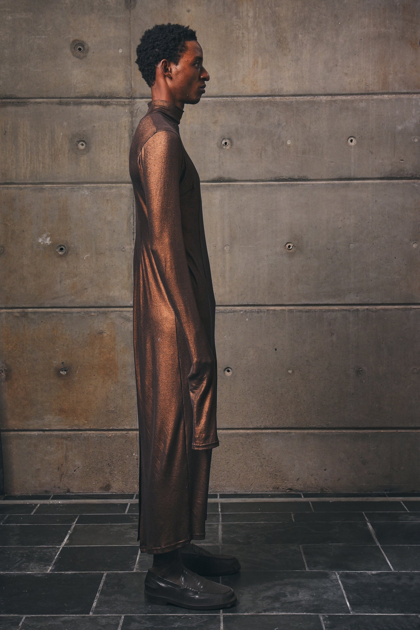 Bronze Lurex Roll Neck Slip