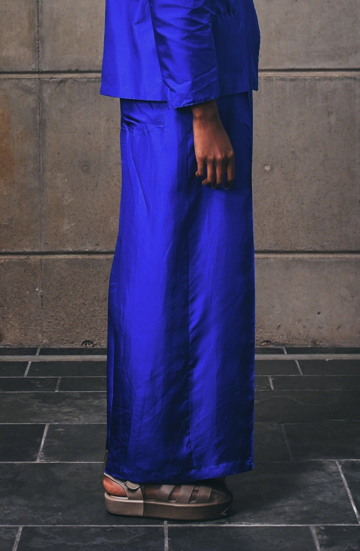 Cobalt Flared Silk Palazzo Pants in Silk