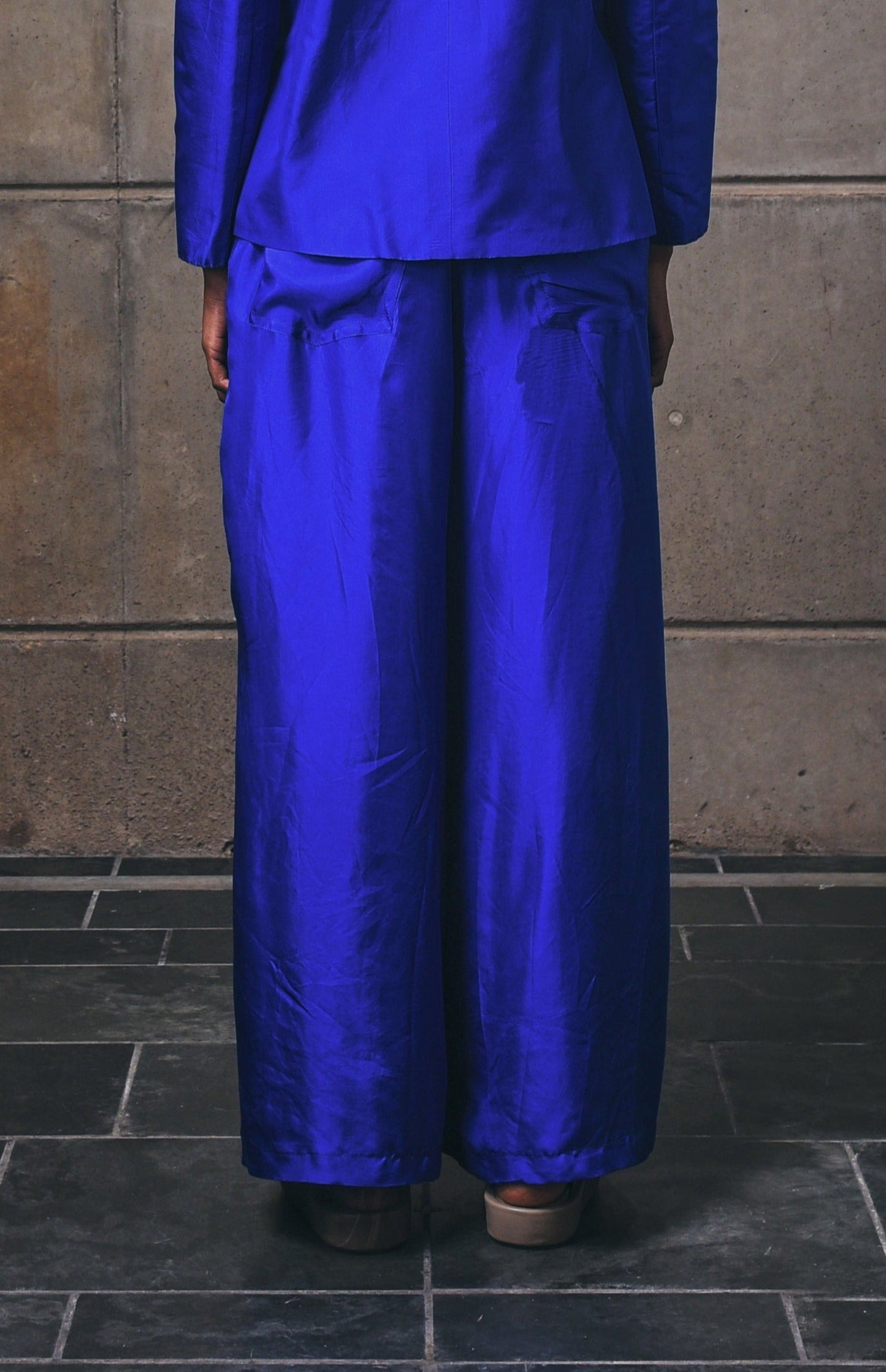 Cobalt Flared Silk Palazzo Pants in Silk