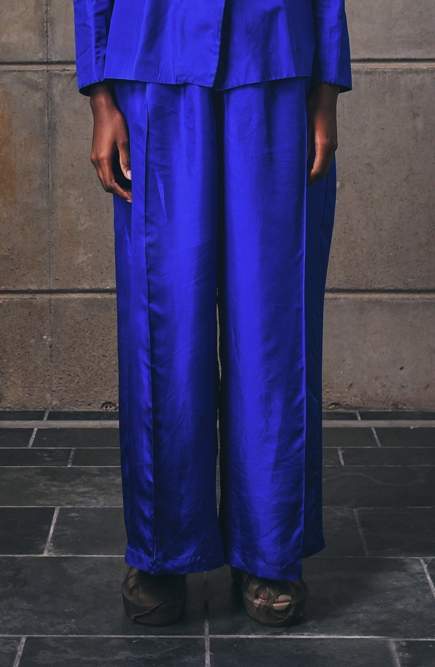 Cobalt Flared Silk Palazzo Pants in Silk