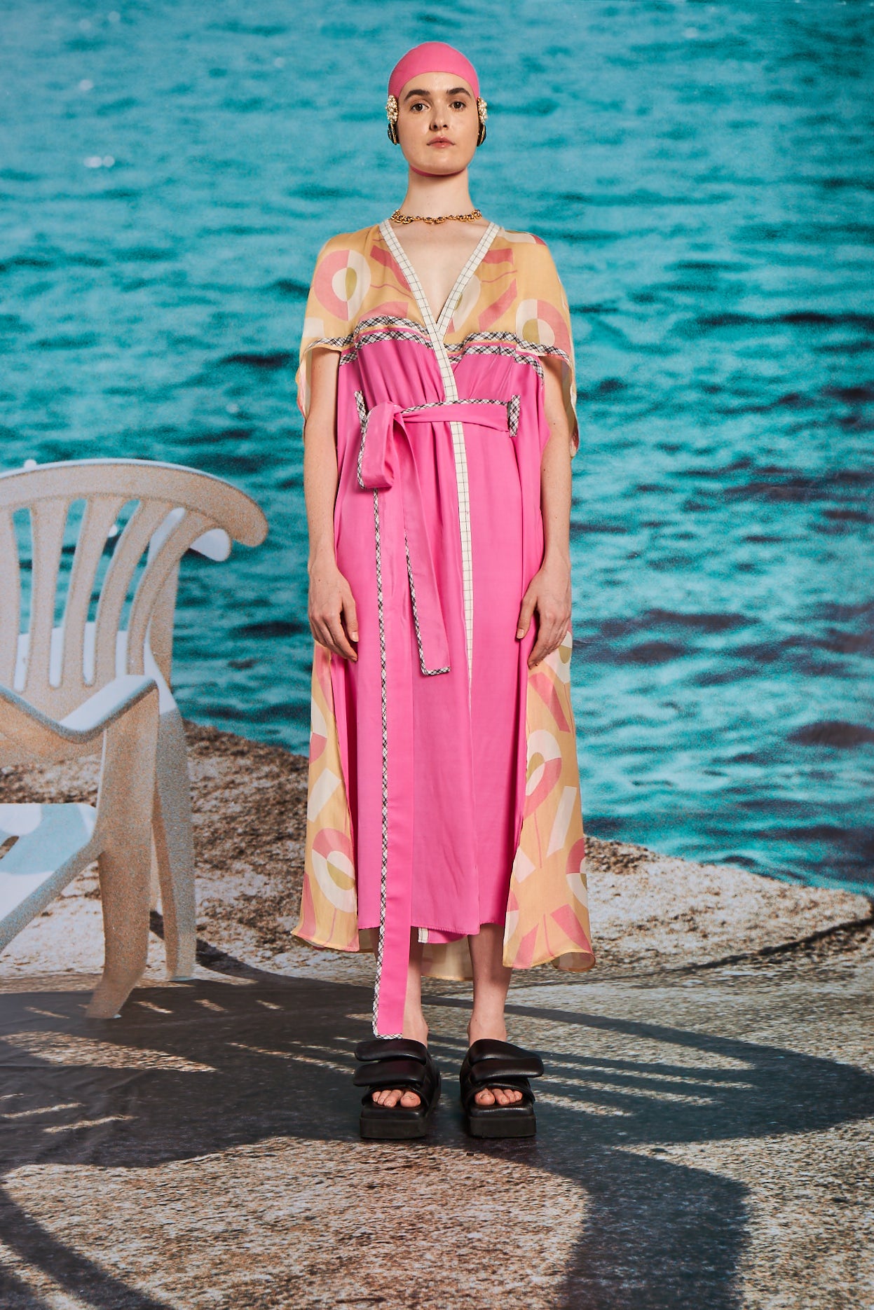 VIVI MONOGRAM MOTHER SHIP SILK ORGANZA AND SATIN CAPE