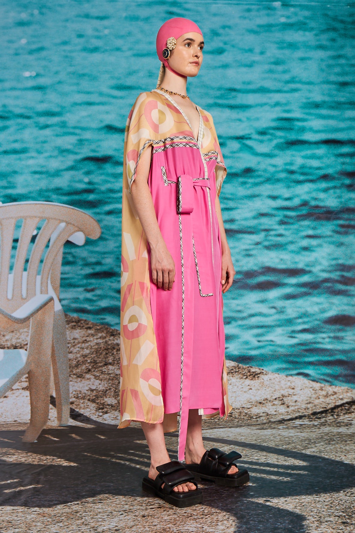 VIVI MONOGRAM MOTHER SHIP SILK ORGANZA AND SATIN CAPE