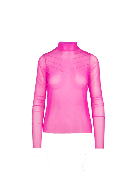 STRETCH MESH ROLL NECK TOP
