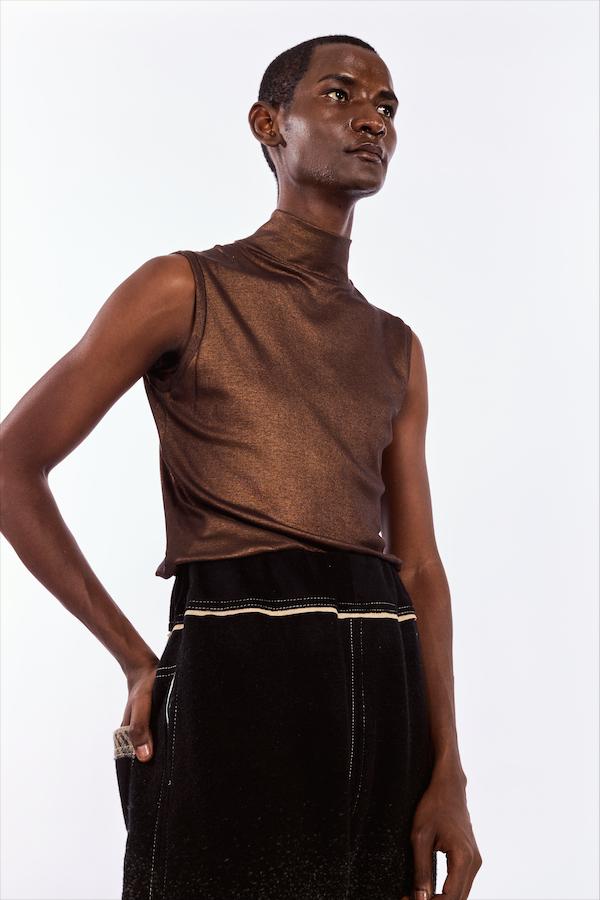 Bronze sleeveless Polo neck Top
