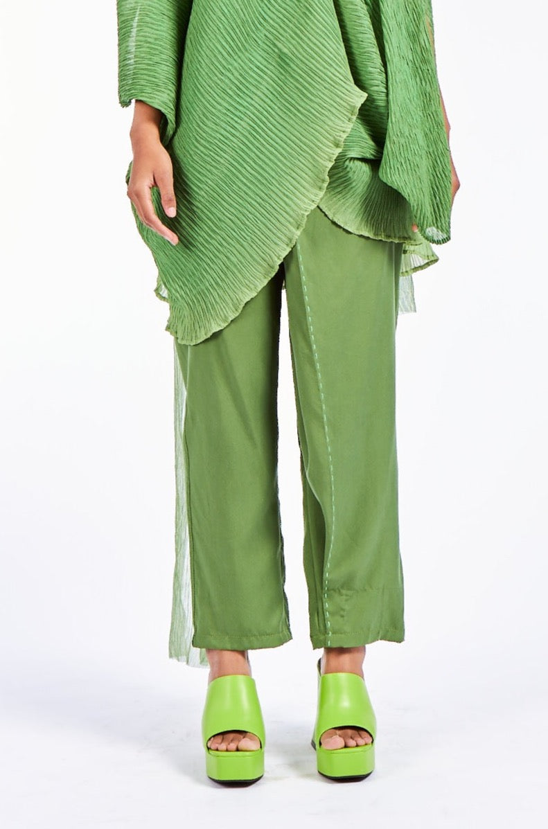 Artisanal Wrap Tencel Pants with Hand Embroidered Stitches