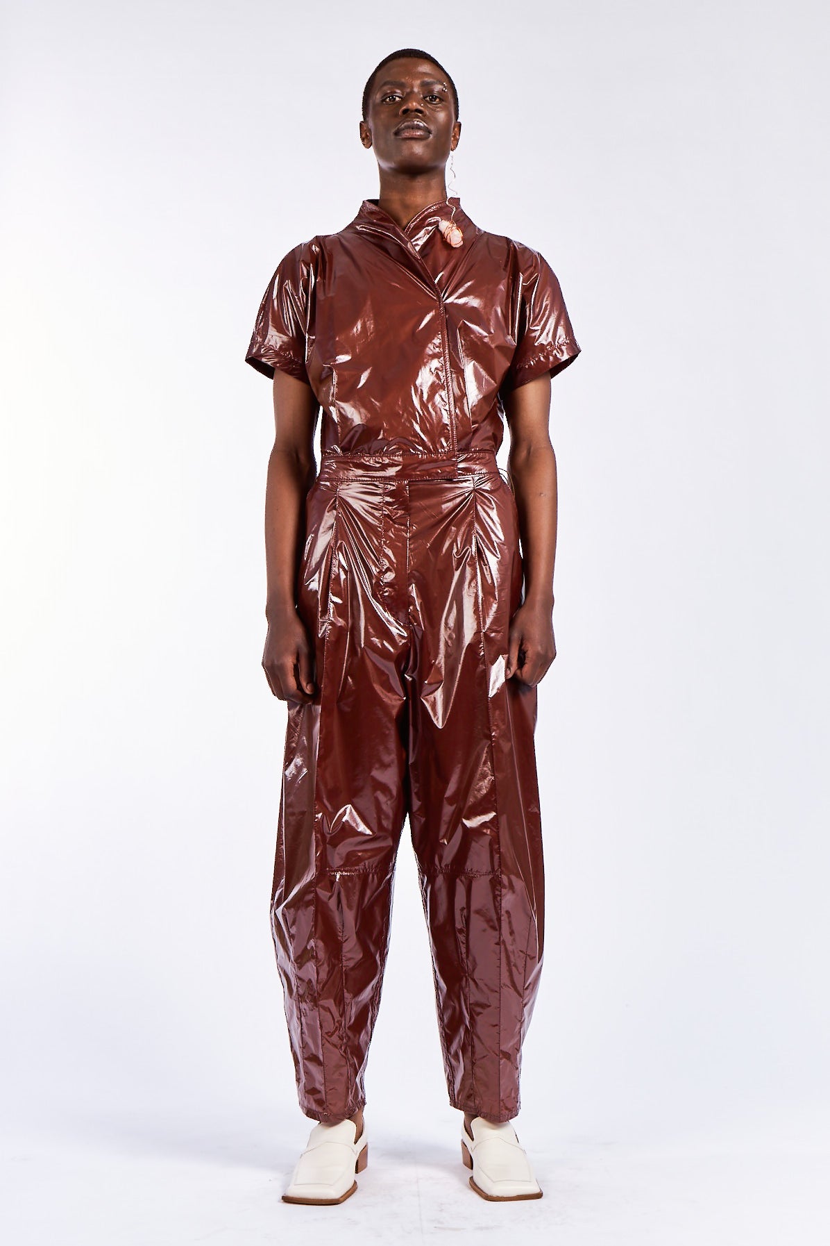 Liquid Mahogany Clay Nylon Jumpsuit