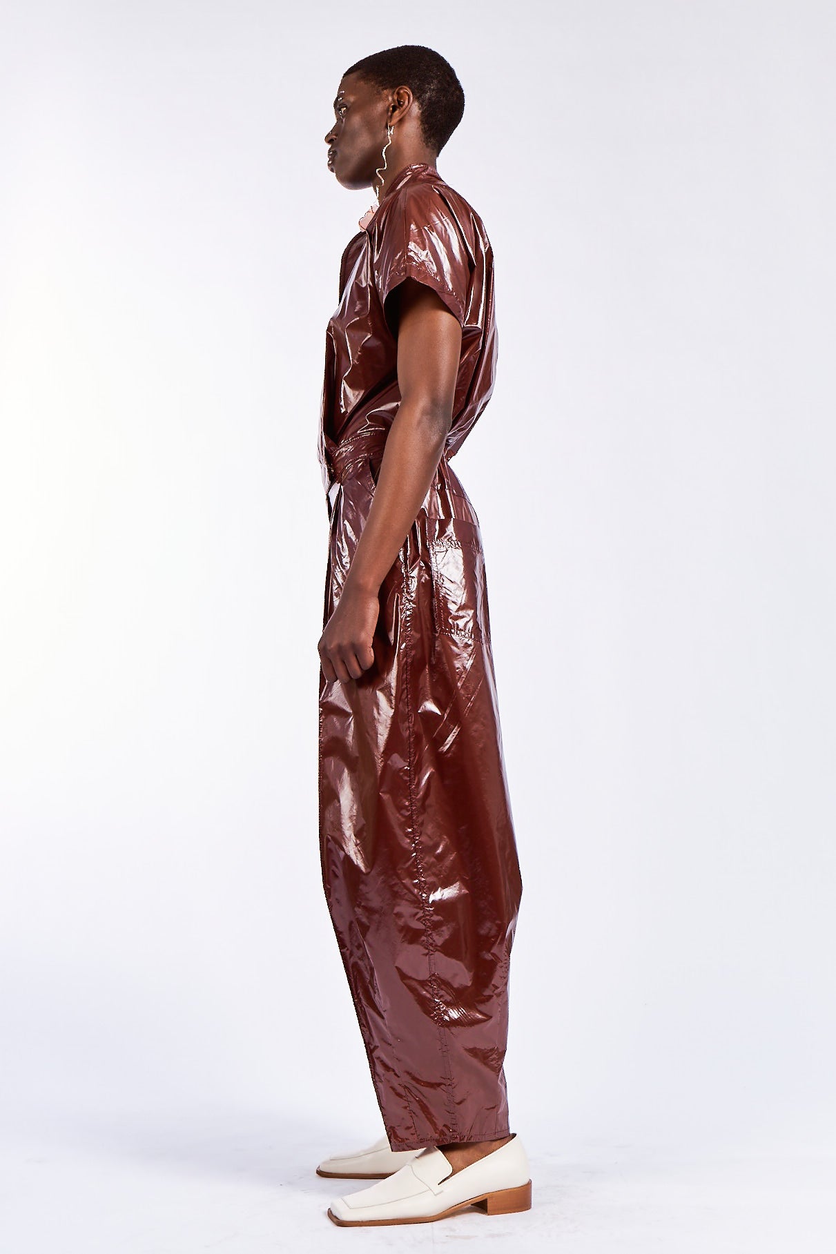 Liquid Mahogany Clay Nylon Jumpsuit