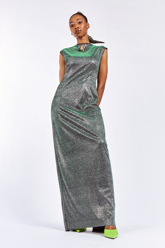 Emerald Lurex Slip Dress