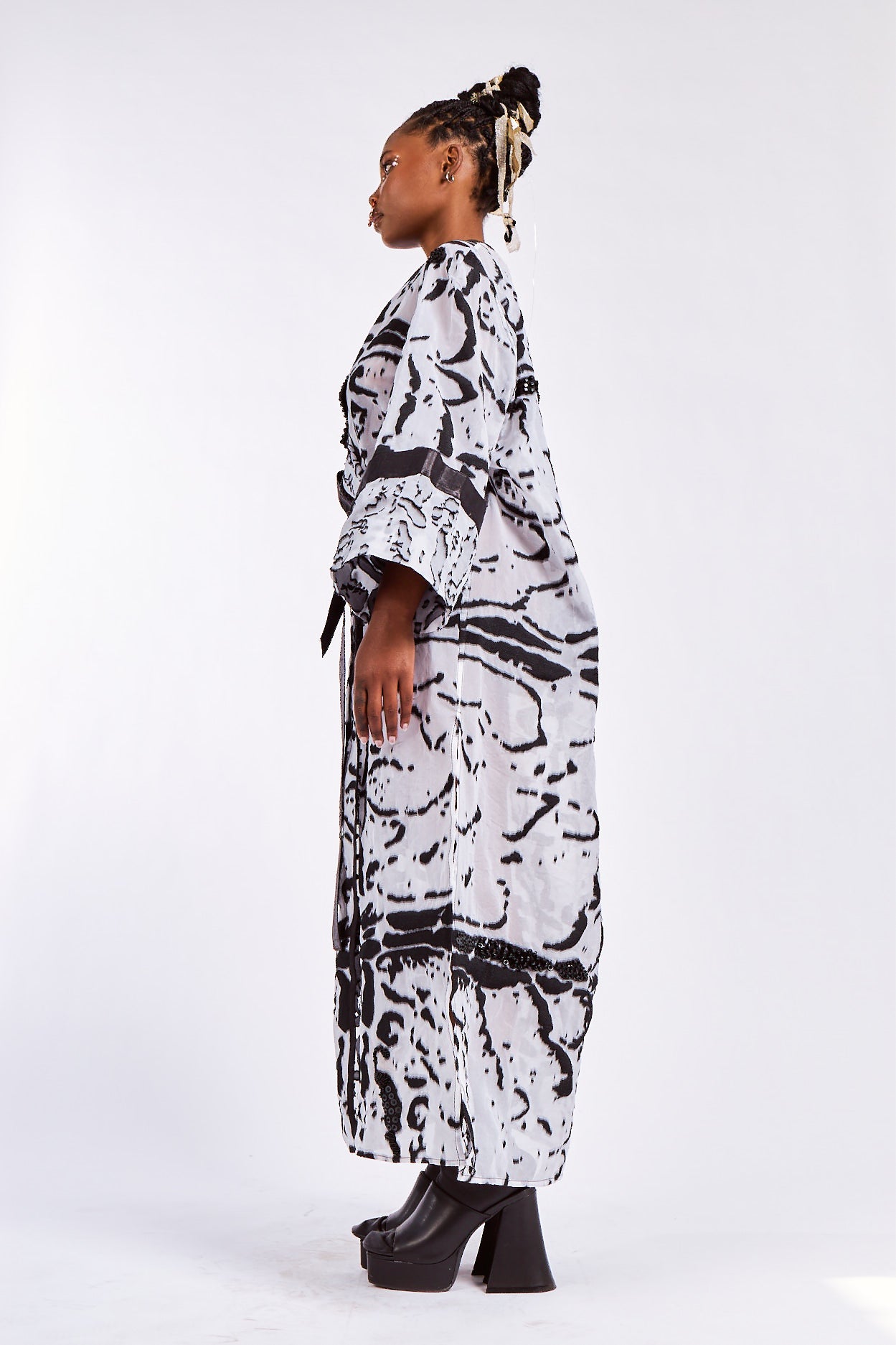 Hand Beaded 'Zebra-Jasper' Silk Raglan Coat
