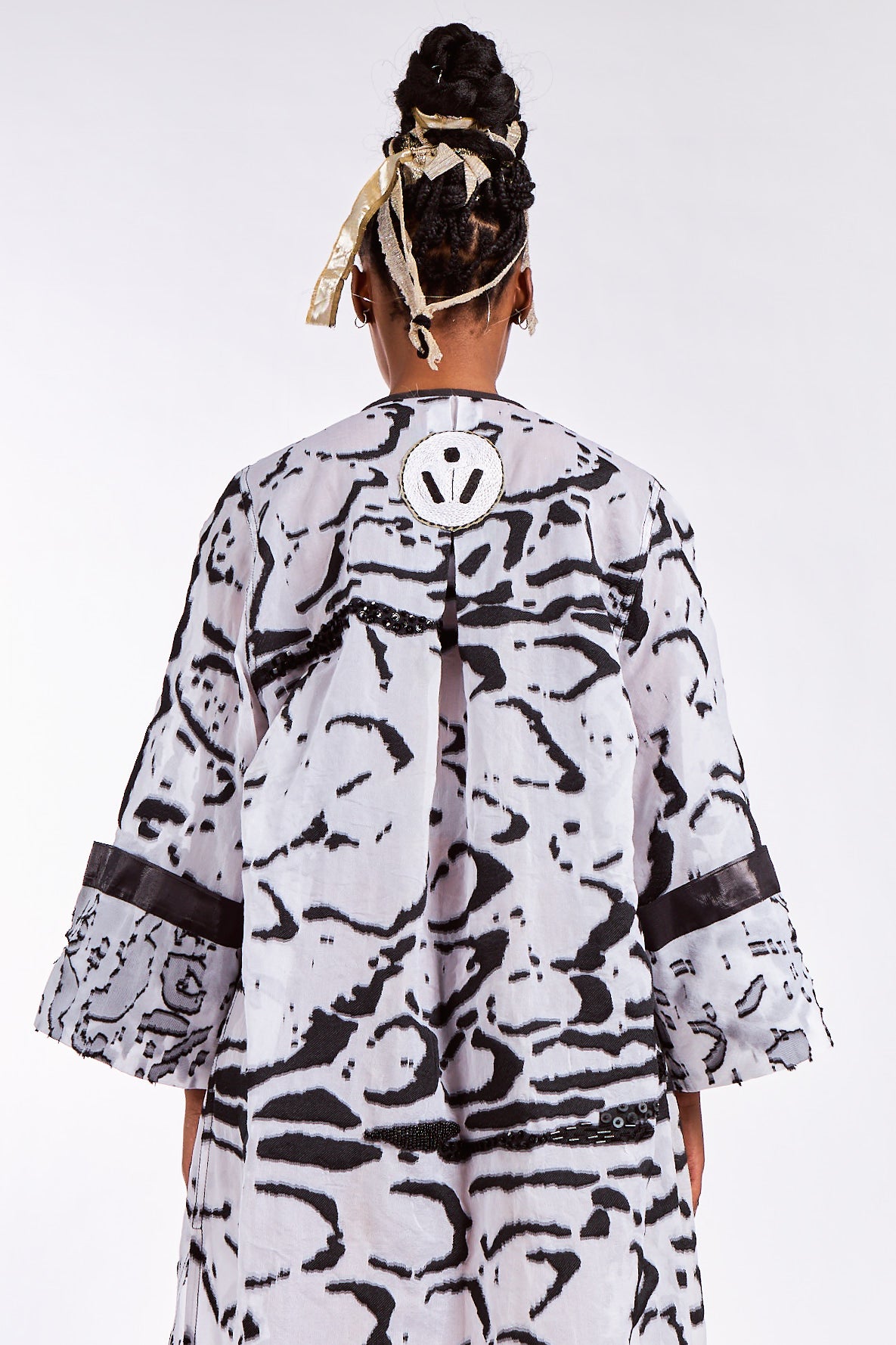 Hand Beaded 'Zebra-Jasper' Silk Raglan Coat