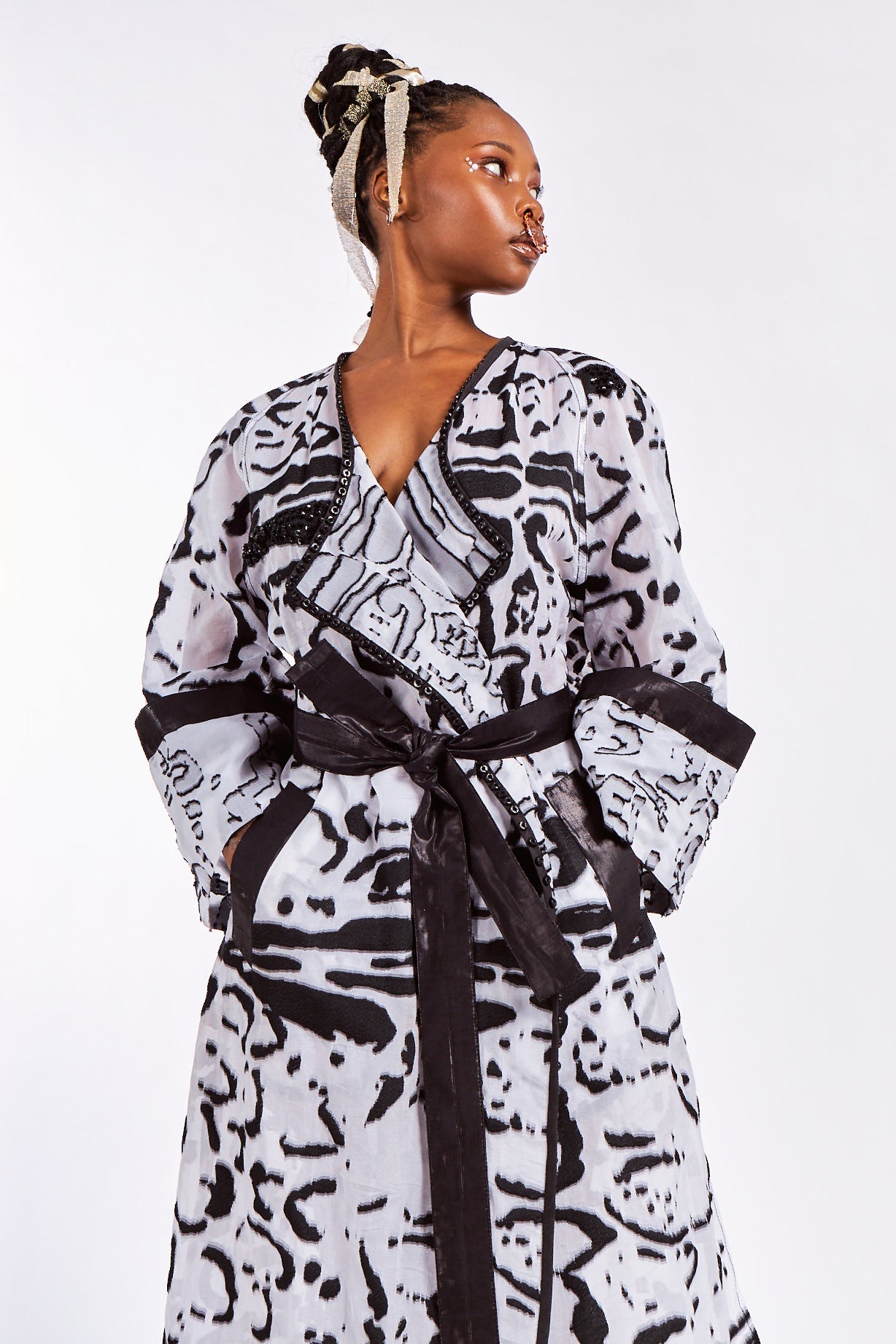 Hand Beaded 'Zebra-Jasper' Silk Raglan Coat