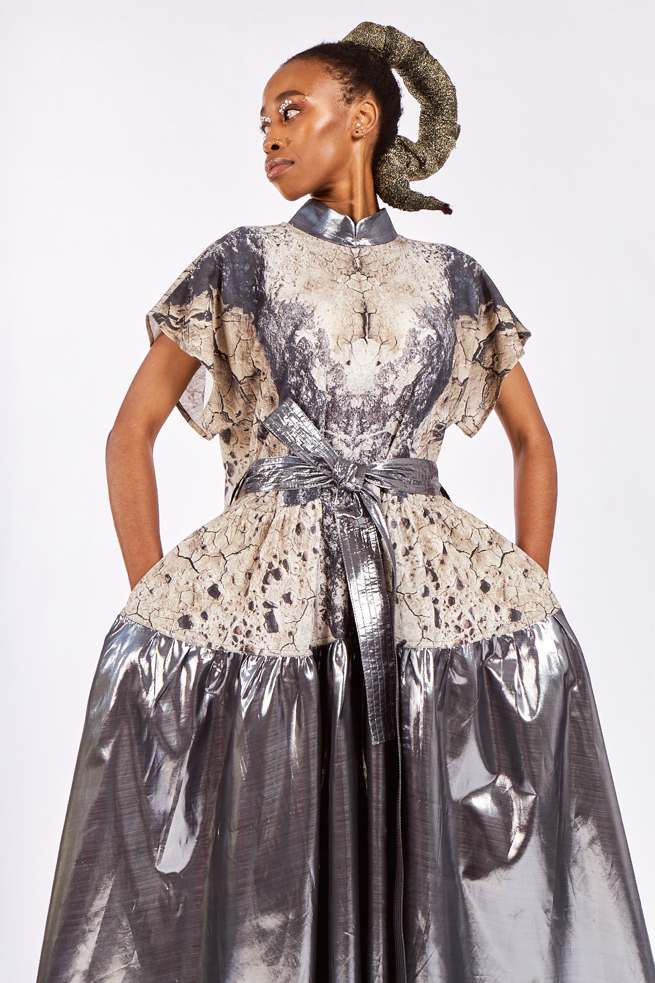 Deadstock Cotton & Lamé 'Mineral Soil' Maxi Dress