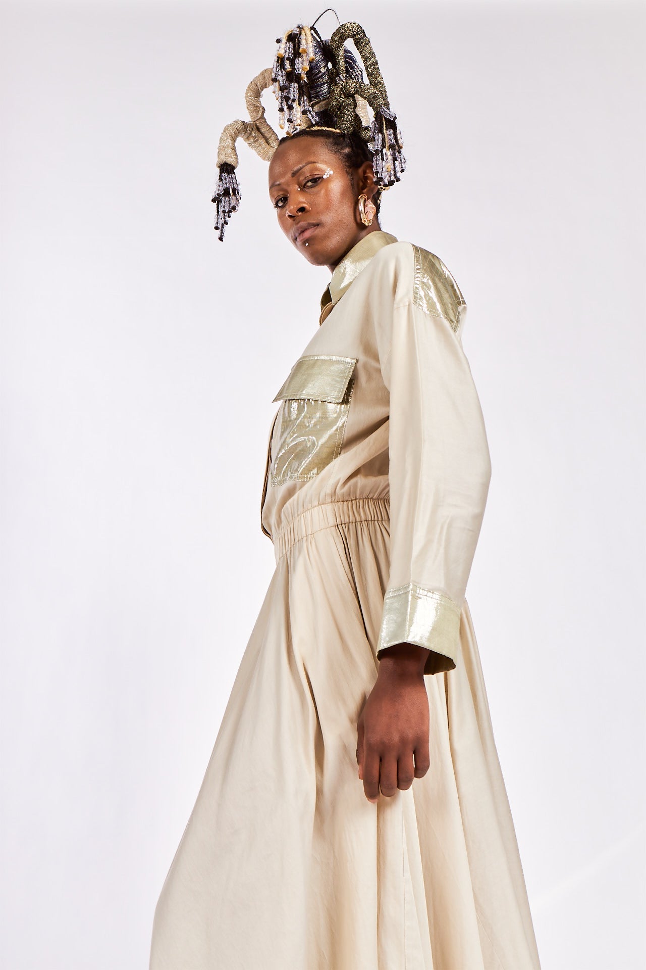 Silk Cotton 80s Shirt Dress