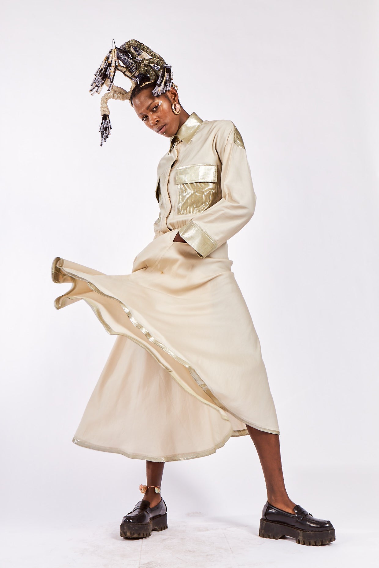 Silk Cotton 80s Shirt Dress