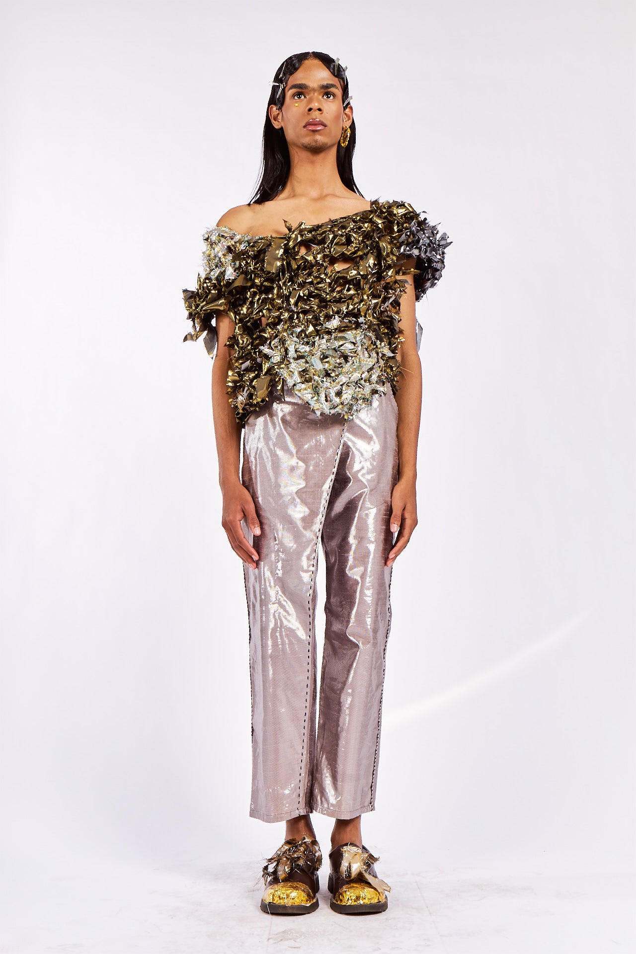 Hand Crocheted Silver Lamé Top