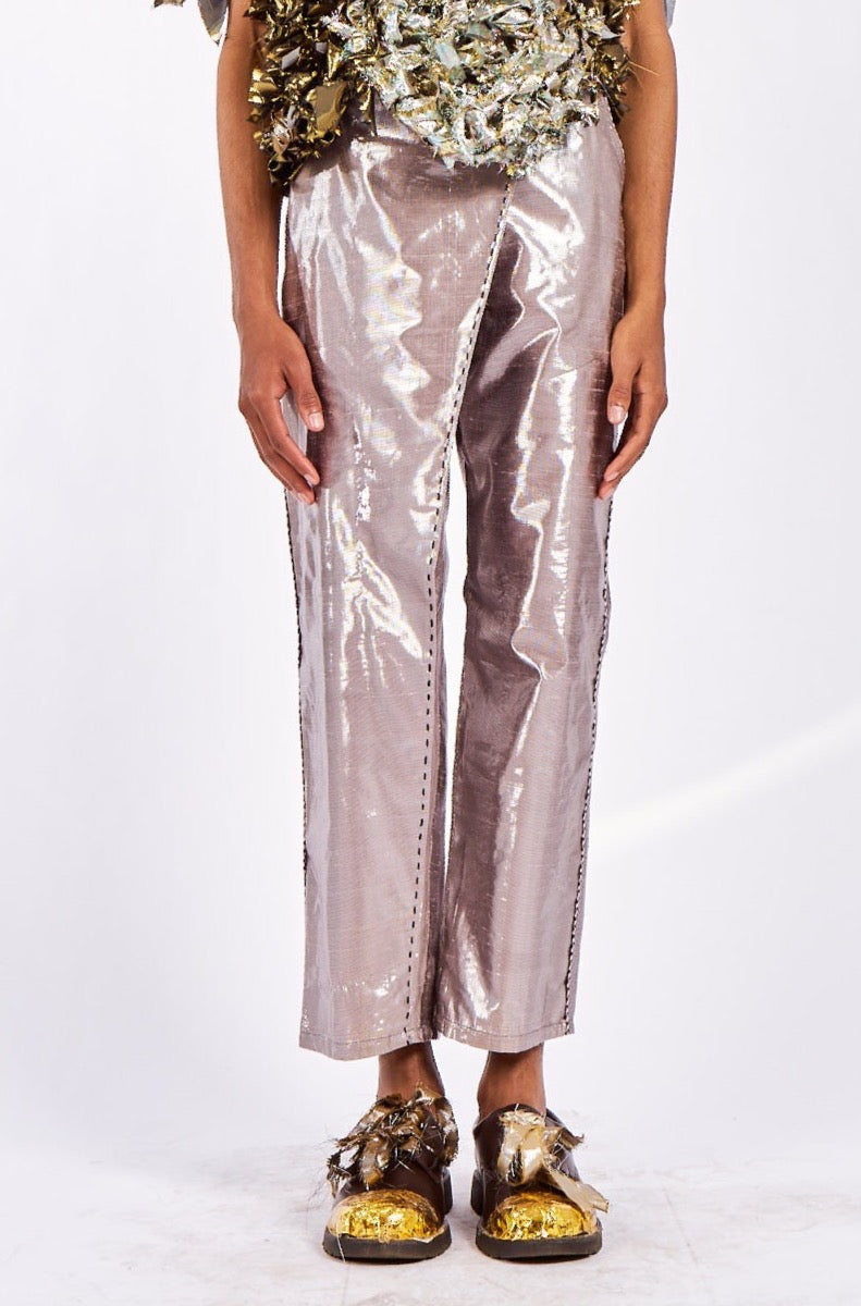 Silk Lamé Hand Embroidered Wrap Pants