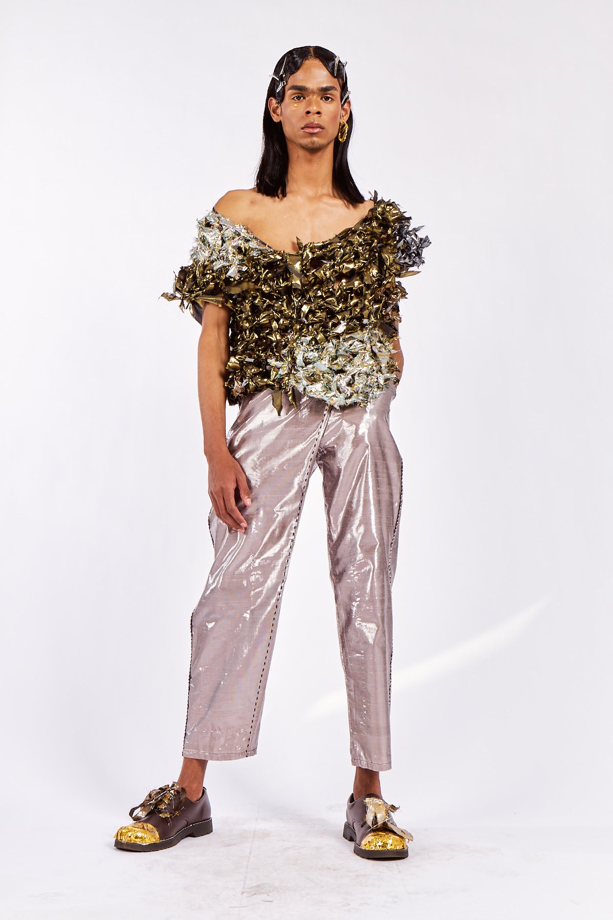 Hand Crocheted Silver Lamé Top