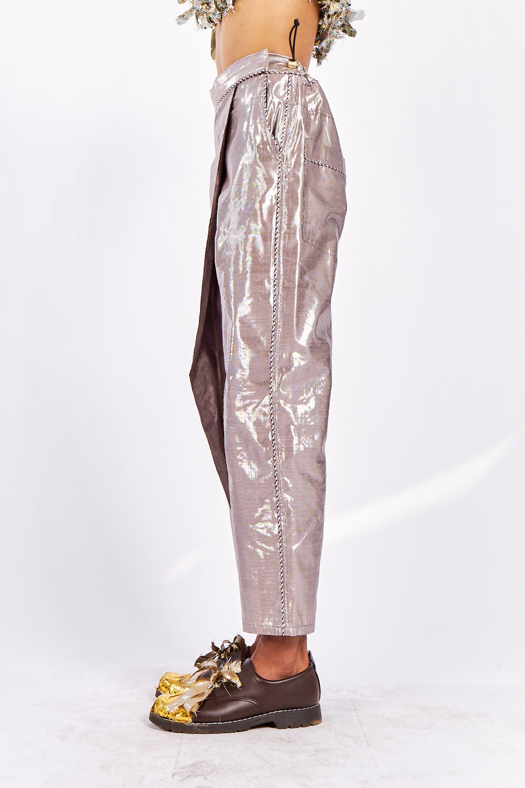 Silk Lamé Hand Embroidered Wrap Pants