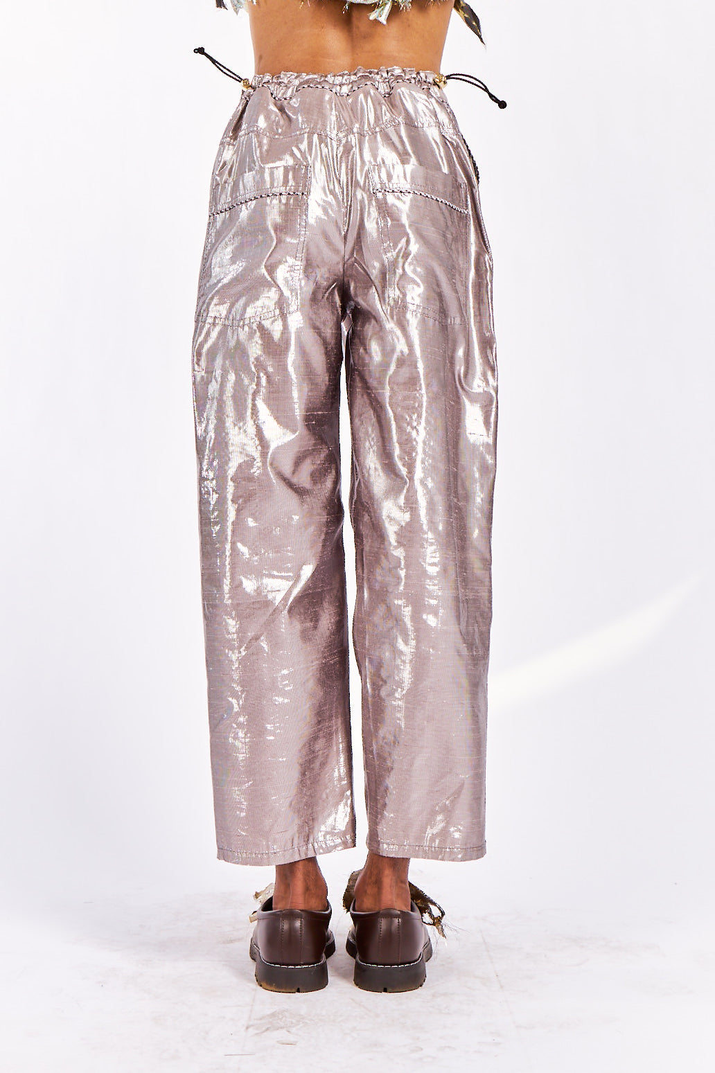 Silk Lamé Hand Embroidered Wrap Pants