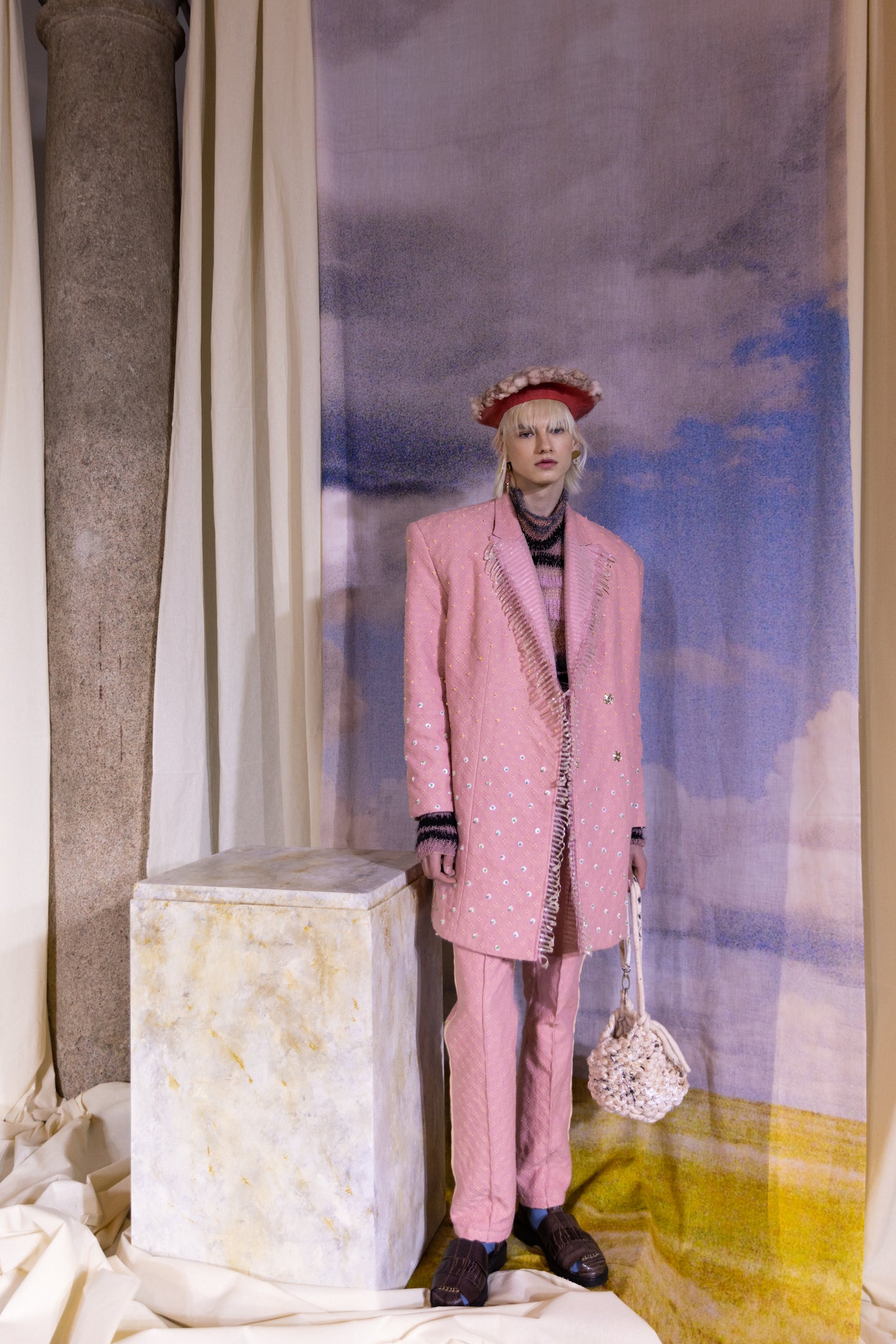 'Pink clay' Artisanal Tailored Straight Leg Pants in Deadstock Cotton