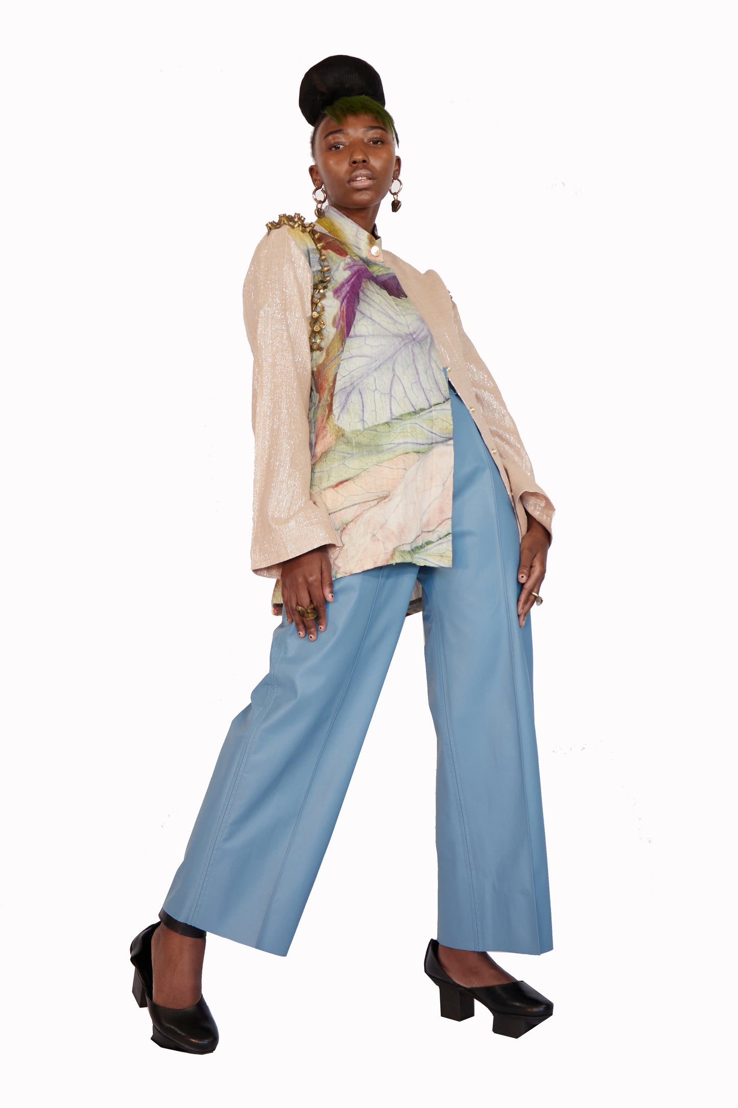 PURE NAPA LEATHER STRAIGHT CUT PANTS IN RETRO BLUE