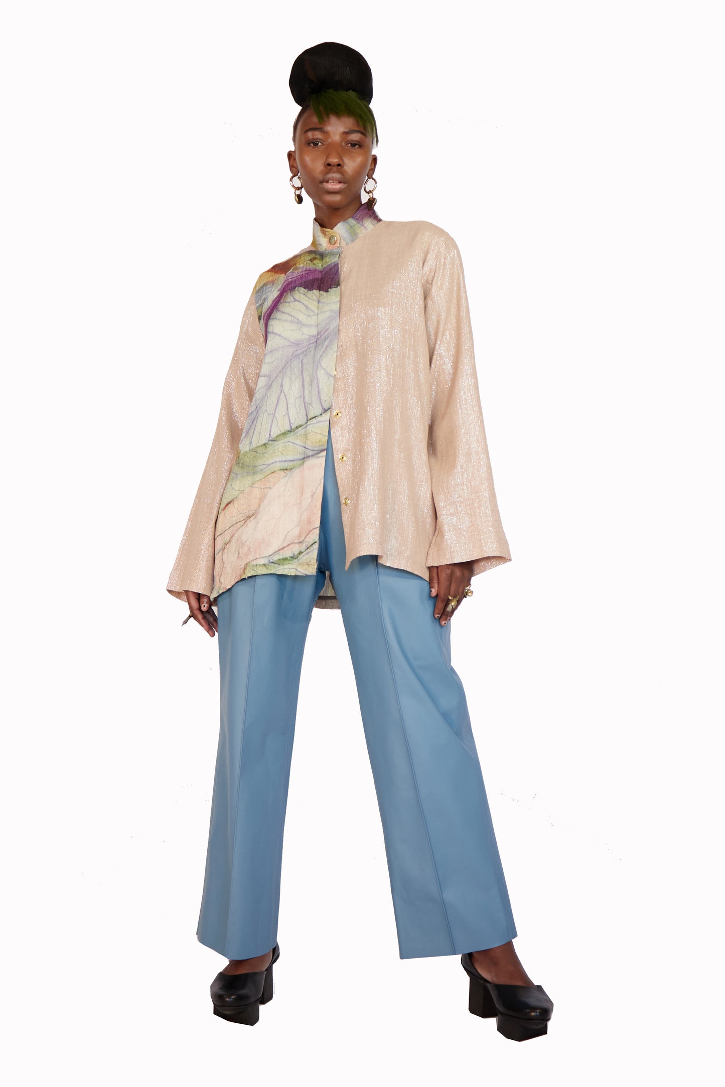 PURE NAPA LEATHER STRAIGHT CUT PANTS IN RETRO BLUE